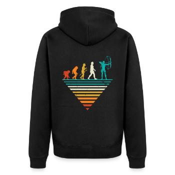 Menschliche Evolution - Vintage -Bogenschießen - Unisex Premium Bio Zip Hoodie - Schwarz - Hinten - Nico (187cm)