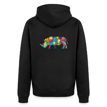 Low Poly Rhinozeros Geometrie Rhinozeros - Unisex Premium Bio Zip Hoodie - Schwarz - Hinten - Nico (187cm)