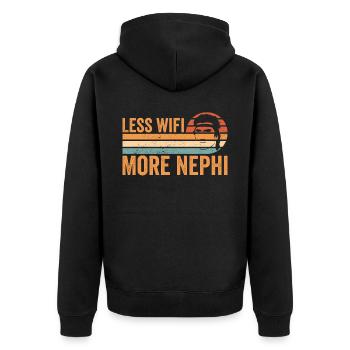 Funny Mormon missionary LDS - Unisex Premium Organic Zip Hoodie - black - Back - Nico (187cm)