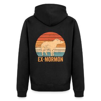 Ex Mormon Tapir Horse LDS Retro Exmo - Unisex Premium Organic Zip Hoodie - black - Back - Nico (187cm)