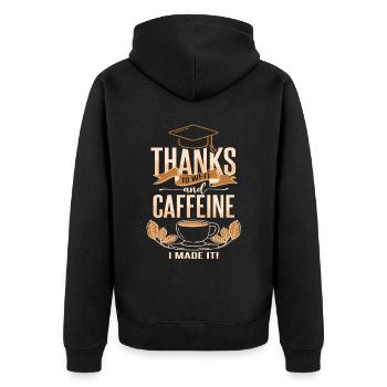 Dank Koffein und Wi-Fi-Abschluss - Unisex Premium Bio Zip Hoodie - Schwarz - Hinten - Nico (187cm)