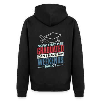 Kann ich meine Wochenenden zurück Abschlussfeier lustig haben? - Unisex Premium Bio Zip Hoodie - Schwarz - Hinten - Nico (187cm)
