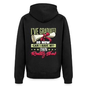 Lustiges Abschlusszitat absolviert - Unisex Premium Bio Zip Hoodie - Schwarz - Hinten - Nico (187cm)