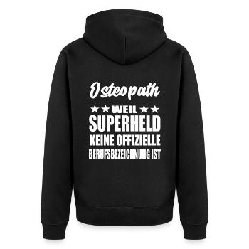 Osteopath Superheld Spruch - Unisex Premium Bio Zip Hoodie - Schwarz - Hinten - Nico (187cm)