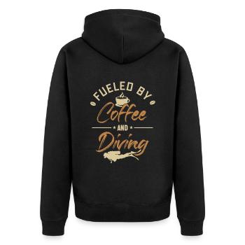 Fueled by Coffee and Diving Tauchermaske Scuba - Unisex Premium Bio Zip Hoodie - Schwarz - Hinten - Nico (187cm)