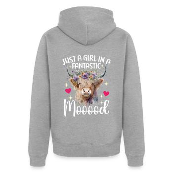 Highland Cow Hochlandkuh - Unisex Premium Bio Zip Hoodie - Grau meliert - Hinten - Nico (187cm)