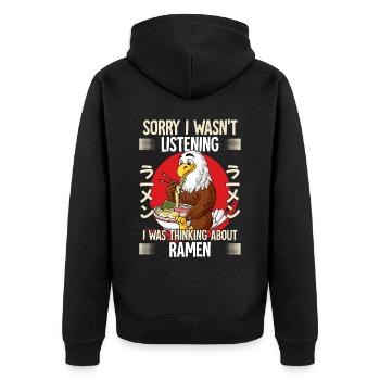 Sorry I Wasn't Listening I Was Thinking About - Unisex Premium Bio Zip Hoodie - Schwarz - Hinten - Nico (187cm)