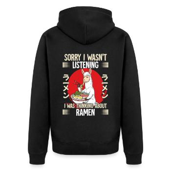 Sorry I Wasn't Listening I Was Thinking About - Unisex Premium Bio Zip Hoodie - Schwarz - Hinten - Nico (187cm)