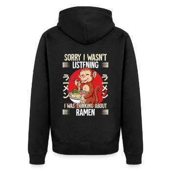 Sorry I Wasn't Listening I Was Thinking About - Unisex Premium Bio Zip Hoodie - Schwarz - Hinten - Nico (187cm)