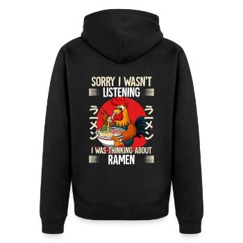 Sorry I Wasn't Listening I Was Thinking About - Unisex Premium Bio Zip Hoodie - Schwarz - Hinten - Nico (187cm)