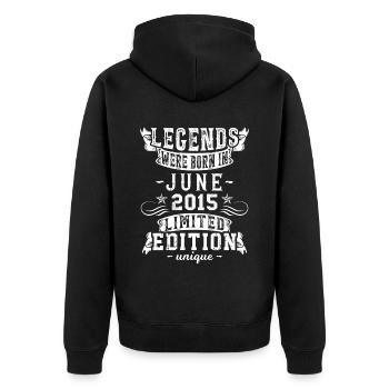Anniversaire Juin 2015 année Edition Limitée Vintage - Veste à capuche bio Premium Unisexe - noir - Dos - Nico (187cm)