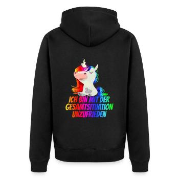 Ich bin mit der Gesamtsituation Unzufrieden - - Unisex Premium Bio Zip Hoodie - Schwarz - Hinten - Nico (187cm)