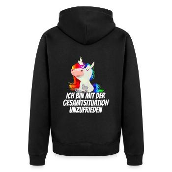 Ich bin mit der Gesamtsituation Unzufrieden - - Unisex Premium Bio Zip Hoodie - Schwarz - Hinten - Nico (187cm)