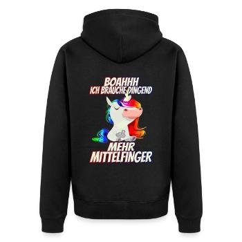 Ich brauche dringend mehr Mittelfinger Regenbogen - Unisex Premium Bio Zip Hoodie - Schwarz - Hinten - Nico (187cm)