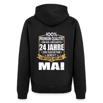24. Geburtstag Mai Jahrgang 1999 Vintage - Unisex Premium Bio Zip Hoodie - Schwarz - Hinten - Nico (187cm)
