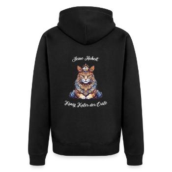 Katze - Seine Hoheit König Kater - Unisex Premium Bio Zip Hoodie - Schwarz - Hinten - Nico (187cm)