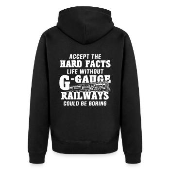 Spur G Modelleisenbahn Gartenbahn - Unisex Premium Bio Zip Hoodie - Schwarz - Hinten - Nico (187cm)