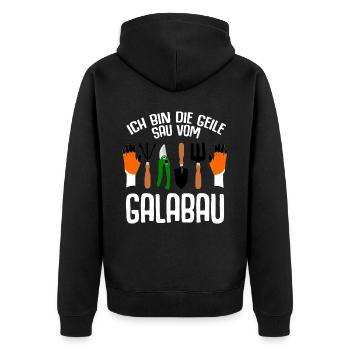 Galabauer Geile Sau vom Galabau - Unisex Premium Bio Zip Hoodie - Schwarz - Hinten - Nico (187cm)