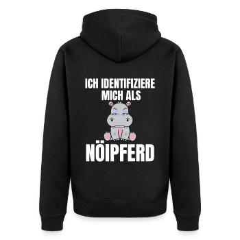 Gelangweiltes Nilpferd / Nölpferd / Keinen Bock - Unisex Premium Bio Zip Hoodie - Schwarz - Hinten - Nico (187cm)