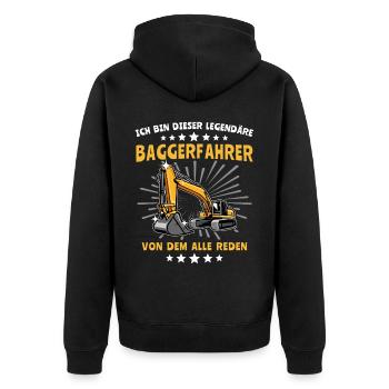 Baggerfahrer Bagger - Unisex Premium Bio Zip Hoodie - Schwarz - Hinten - Nico (187cm)