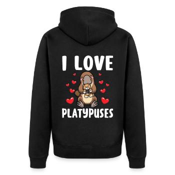 I love platypuses Platypus - Unisex Premium Organic Zip Hoodie - black - Back - Nico (187cm)