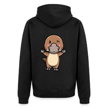 Kawaii Platypus Emoticon - Unisex Premium Organic Zip Hoodie - black - Back - Nico (187cm)