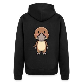 Kawaii Schnabeltier Emoticon - Unisex Premium Bio Zip Hoodie - Schwarz - Hinten - Nico (187cm)
