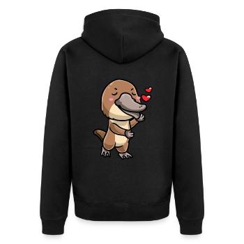 Kawaii Schnabeltier Emoticon - Unisex Premium Bio Zip Hoodie - Schwarz - Hinten - Nico (187cm)