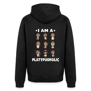 Kawaii Platypus Emoticon - Unisex Premium Organic Zip Hoodie - black - Back - Nico (187cm)