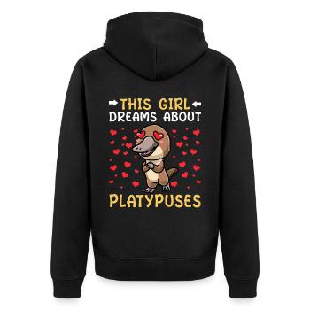 Cette fille rêve d’ornithorynques - Veste à capuche bio Premium Unisexe - noir - Dos - Nico (187cm)