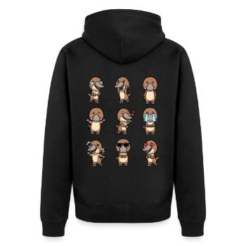 Kawaii Platypus Emoticon - Unisex Premium Organic Zip Hoodie - black - Back - Nico (187cm)