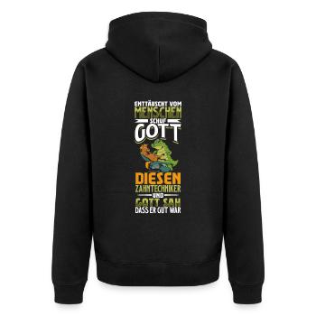 Enttäuscht vom Menschen - Zahntechniker - Unisex Premium Bio Zip Hoodie - Schwarz - Hinten - Nico (187cm)