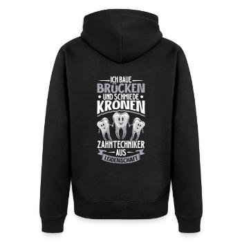 Ich baue Brücken und Kronen - Zahntechniker - Unisex Premium Bio Zip Hoodie - Schwarz - Hinten - Nico (187cm)