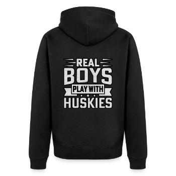 Les vrais garçons jouent avec les huskies - Veste à capuche bio Premium Unisexe - noir - Dos - Nico (187cm)