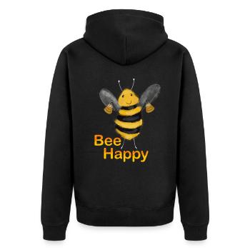 Bee Happy - Unisex Premium Organic Zip Hoodie - black - Back - Nico (187cm)