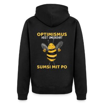 Optimismus Sumsi mit Po - Unisex Premium Bio Zip Hoodie - Schwarz - Hinten - Nico (187cm)