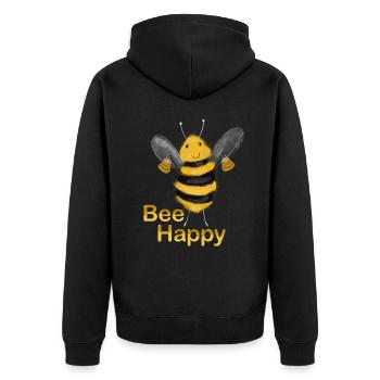 Bee Happy - Unisex Premium Organic Zip Hoodie - black - Back - Nico (187cm)