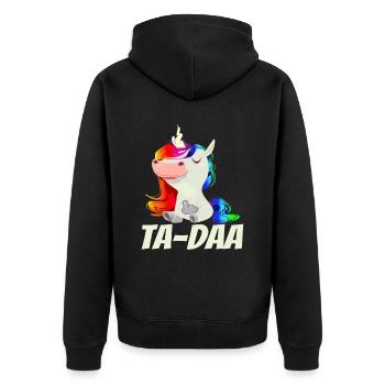 Ta-daa Mittelfinger Regenbogen Einhorn - Unisex Premium Bio Zip Hoodie - Schwarz - Hinten - Nico (187cm)