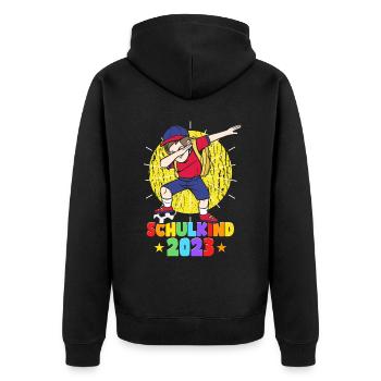 Schulkind 2023 Fußball - Unisex Premium Bio Zip Hoodie - Schwarz - Hinten - Nico (187cm)