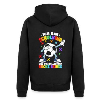 Ich bin Schulkind und Fußballer | Einschulung - Unisex Premium Bio Zip Hoodie - Schwarz - Hinten - Nico (187cm)
