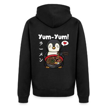 Yum Yum Japan Anime Ramen Nudel Pinguin - Unisex Premium Bio Zip Hoodie - Schwarz - Hinten - Nico (187cm)