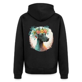Mignon Grand Danois Fleur Couronne Chien de Compagnie Race Florale - Veste à capuche bio Premium Unisexe - noir - Dos - Nico (187cm)