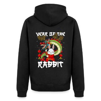Année du Lapin Nouvel An lunaire chinois - Veste à capuche bio Premium Unisexe - noir - Dos - Nico (187cm)