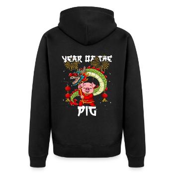 Année du Cochon Nouvel An lunaire chinois - Veste à capuche bio Premium Unisexe - noir - Dos - Nico (187cm)