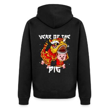 Année du Cochon Nouvel An lunaire chinois - Veste à capuche bio Premium Unisexe - noir - Dos - Nico (187cm)