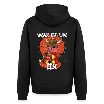 Année du Buffle Nouvel An lunaire chinois - Veste à capuche bio Premium Unisexe - noir - Dos - Nico (187cm)