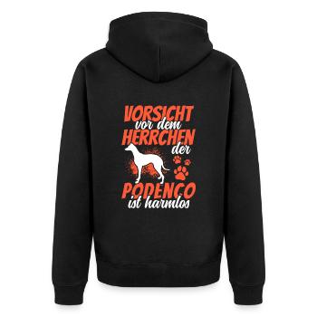 Vorsicht vor dem Podenco spanischer Windhund - Unisex Premium Bio Zip Hoodie - Schwarz - Hinten - Nico (187cm)
