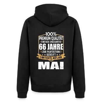 66. Geburtstag Mai Jahrgang 1957 Vintage - Unisex Premium Bio Zip Hoodie - Schwarz - Hinten - Nico (187cm)