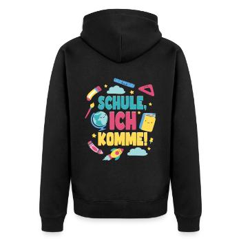Schule ich Komme Einschulung Schulstart - Unisex Premium Bio Zip Hoodie - Schwarz - Hinten - Nico (187cm)