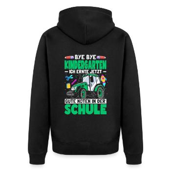 Traktor Einschulung Schulkind Schulanfang - Unisex Premium Bio Zip Hoodie - Schwarz - Hinten - Nico (187cm)
